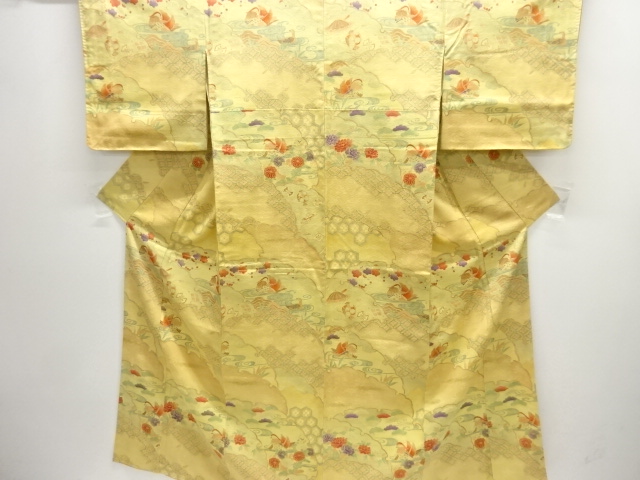 未使用品　鴛鴦に古典柄手織り紬付け下げ着物